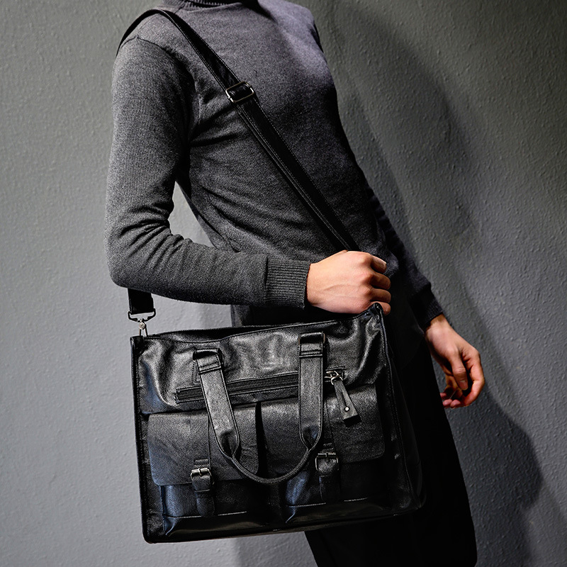 Leather Briefcase - Tas Selempang Kulit PU Vintage, Tas