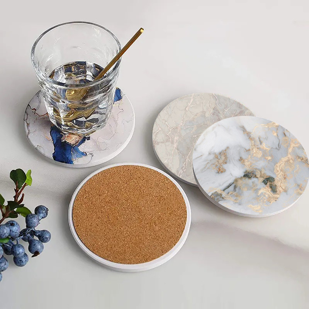 Marble Coaster Set - Coaster keramik putih marmer, tatakan meja