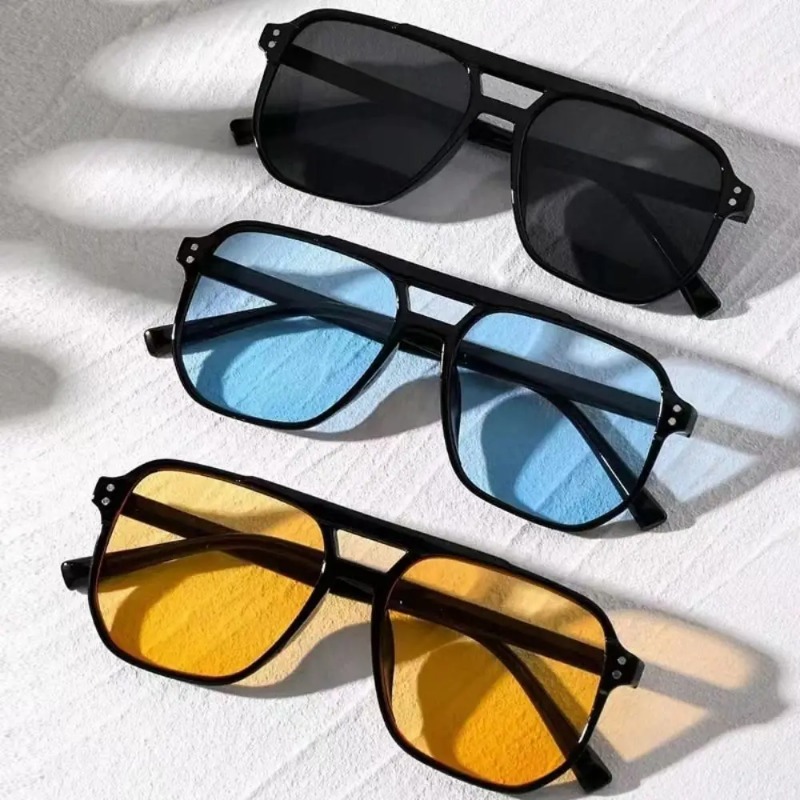 Sunglasses Uv400 - Kacamata Hitam Bingkai Persegi, Aksesori Perjalanan