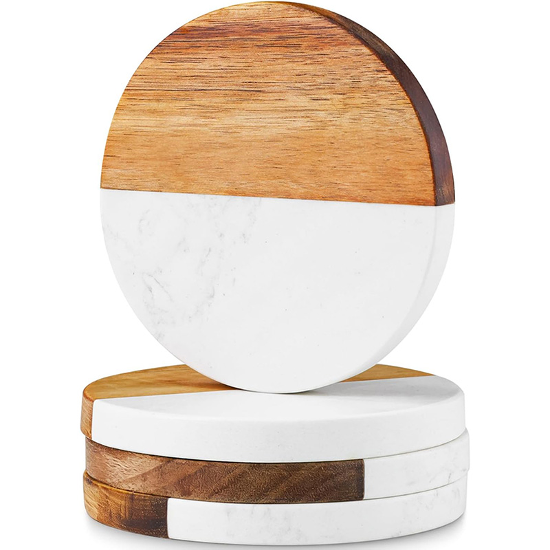4Pcs Coasters Kayu Akasia Marm - Marble Coaster Set ulasan dan harga